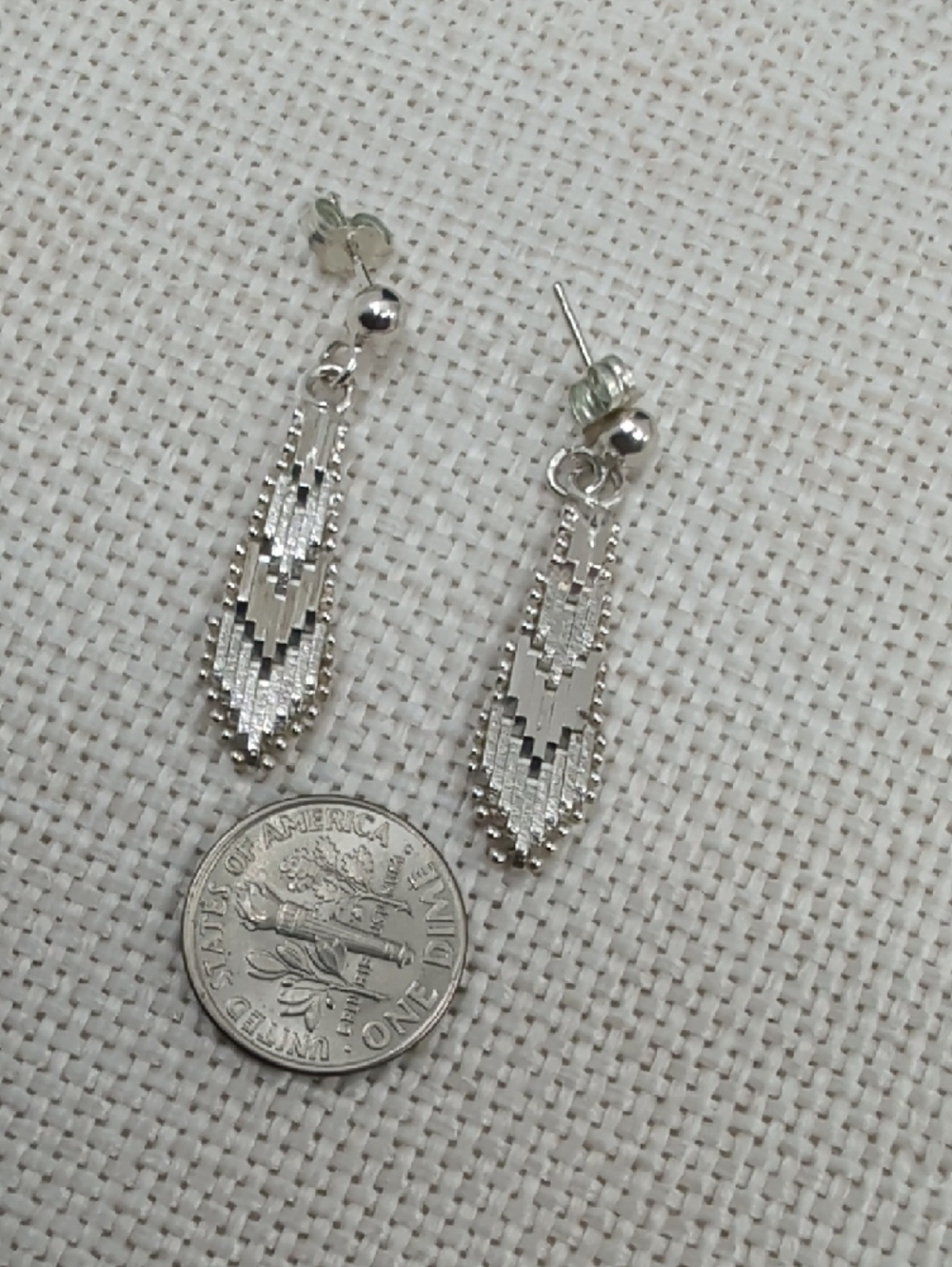Vintage 925 Italy Sterling Silver Woven Mesh Geometric Drop Earrings Ball Stud - Picture 12 of 17